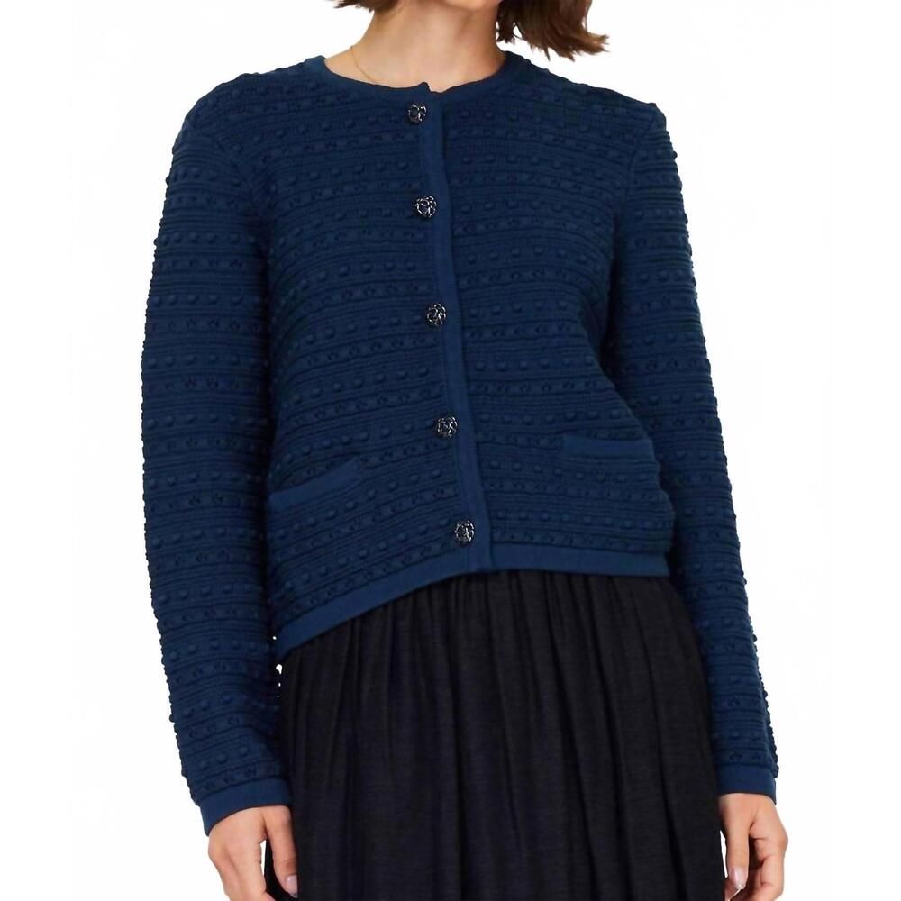 NEW NYLAND rose long sleeve cardigan with pockets top in navy